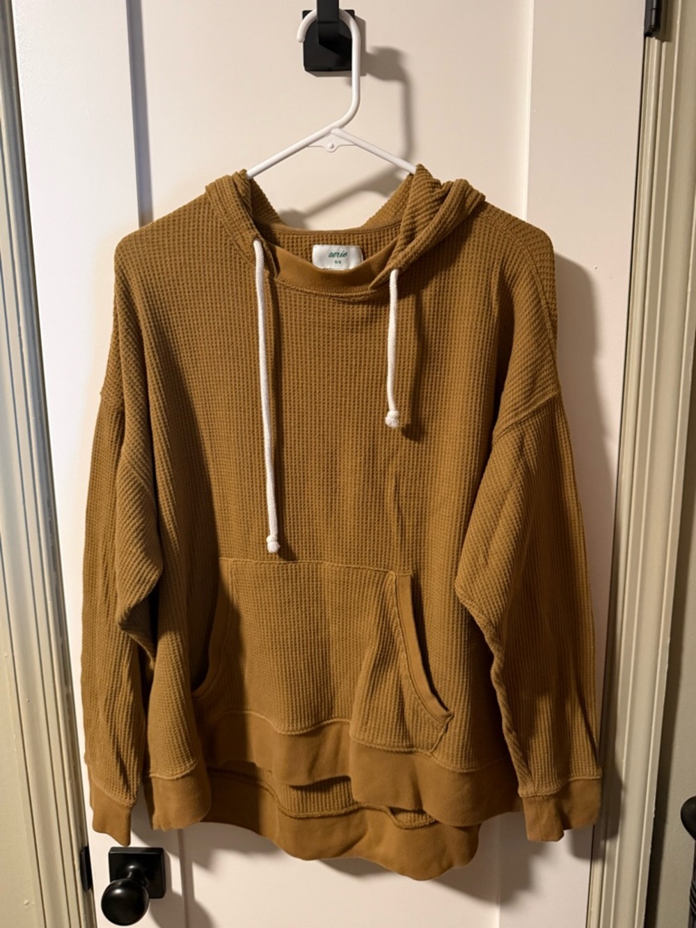 aerie Waffle-Knit Hooded Pullover - Mustard Gold